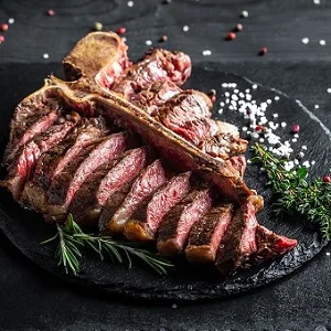 Sliced Wagyu porterhouse steak