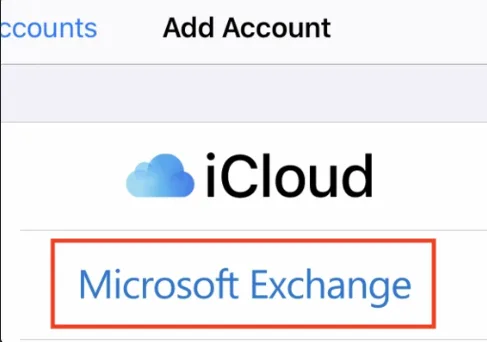 Tap Microsoft Exchange from the menu