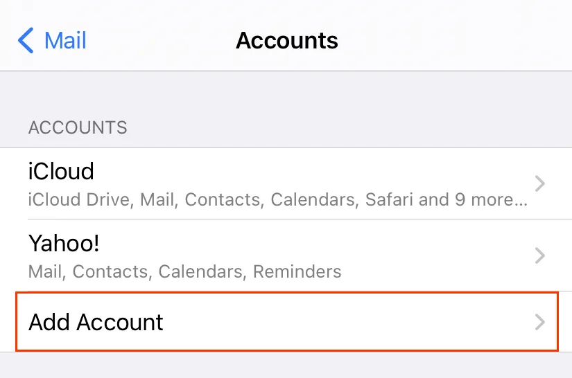 In Mail, tap Accounts